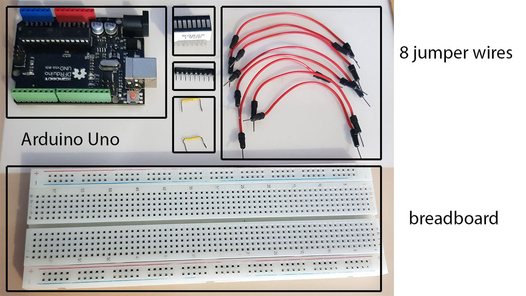 Components required to build an Arduino binary counter